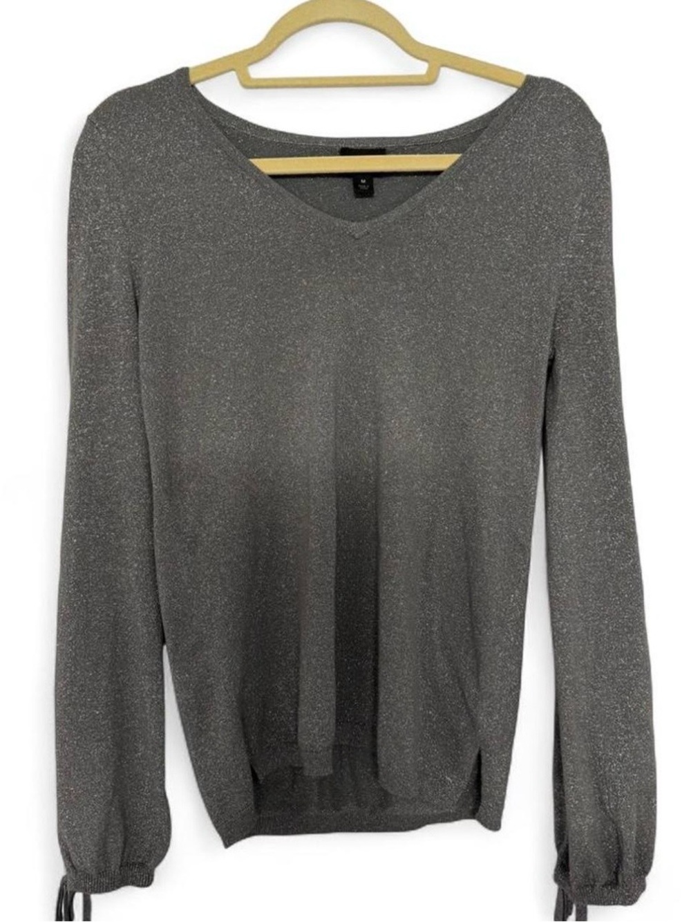 Worthington Metallic V-Neck Long Sleeve Top - Gray